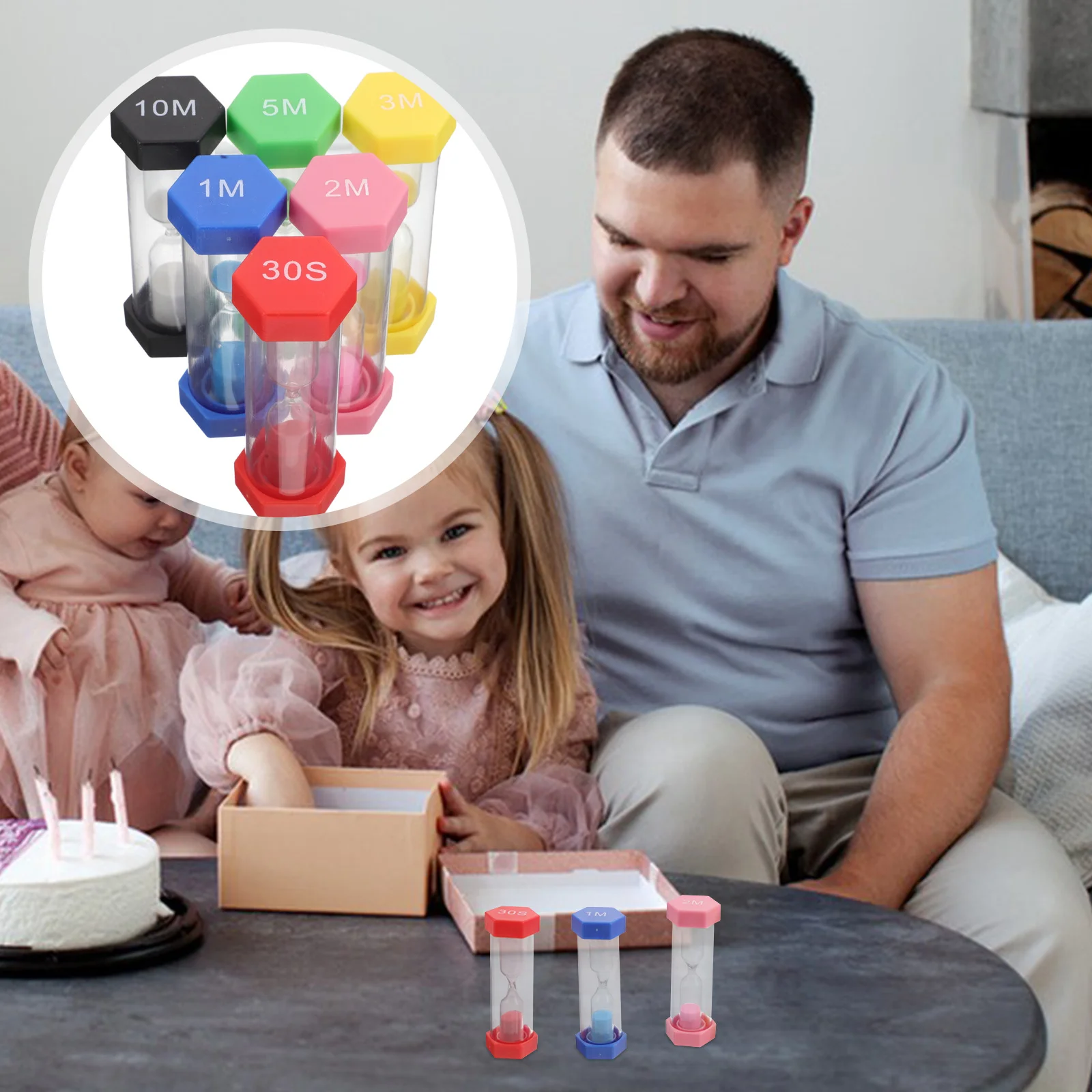 

6 pcs Sand Colorful Plastic Hourglass Set 1 2 3 5 10 Minutes Visual For Classroom Handwashing Study Game Tea Time