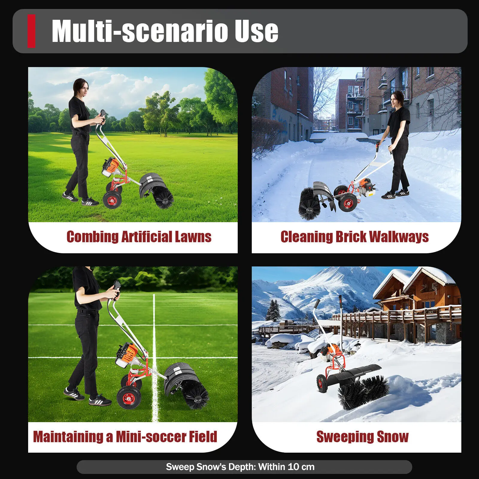 52CC Gas Power 2.5HP Sweeper Broom Driveway Turf Grass Cleaning Sweeping Device