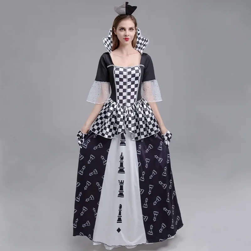Chess Queen Costume for Women Halloween Party Fancy Dress Chess Piece Print