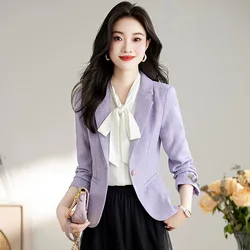 Elegant Suits Top Women's Coat New Autumn Professional Ladies Short Slim Jackets Femlae Purple Long Sleeve Single Buckle Blazer