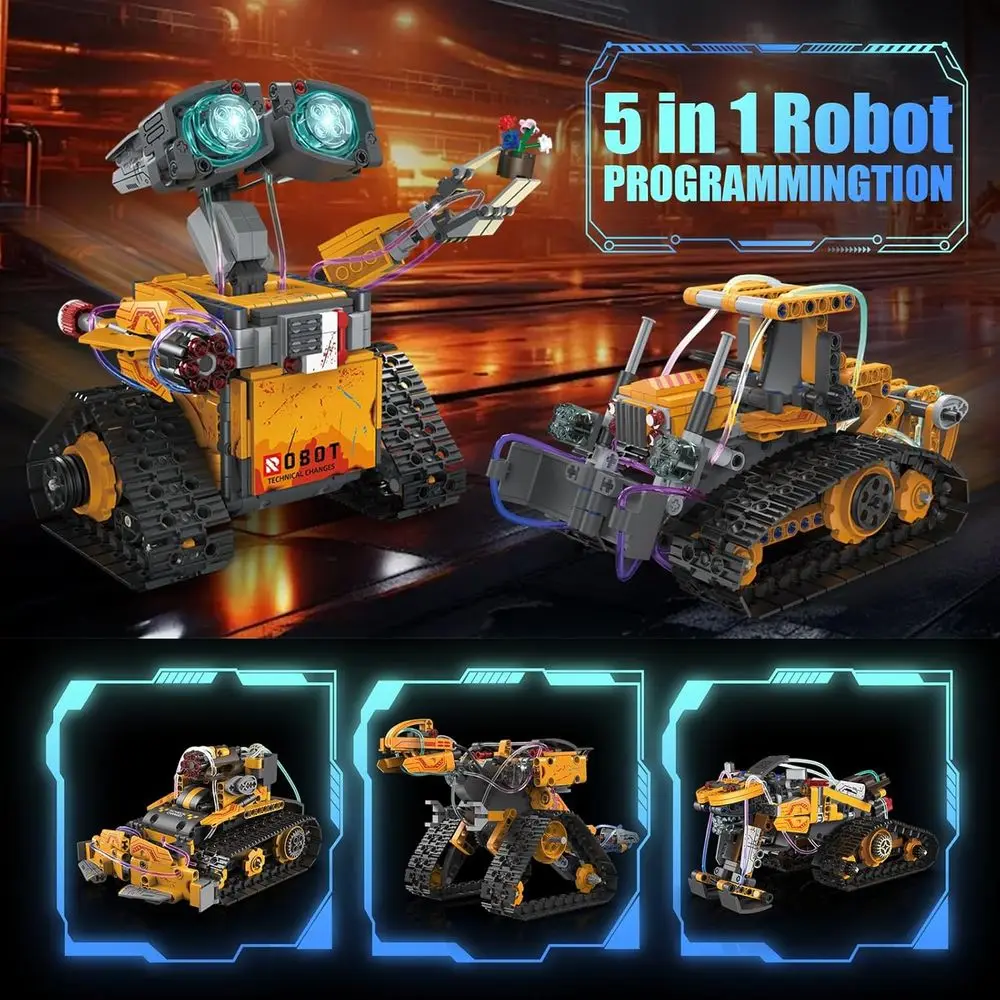 Kit de robot STEM 5 en 1: bloques de construcción DIY con control remoto y por aplicación para mayores de 6 a 14 años