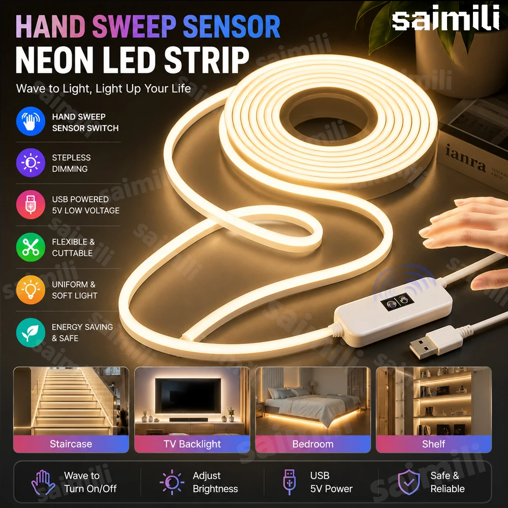 Hand Scan Sensor Dimmable USB Neon Sign Lamp Waterproof Flexible Silicone LED Atmosphere Light For Household DIY Decor Lighting