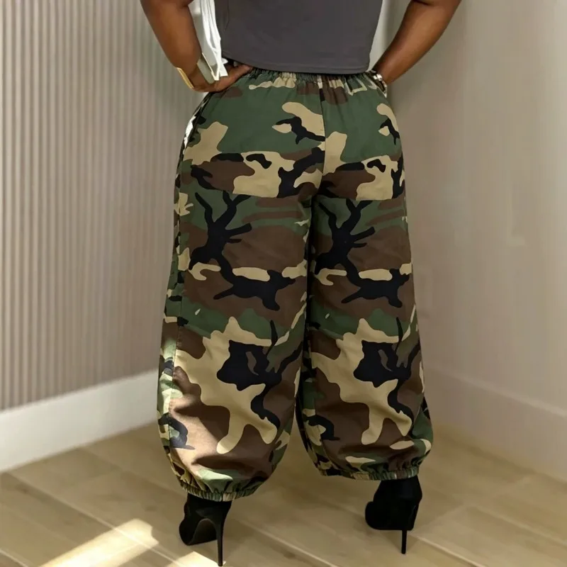 Women Camo Denim Baggy Jogger Pants Vintage Streetwear Loose Fit Long Casual Trousers