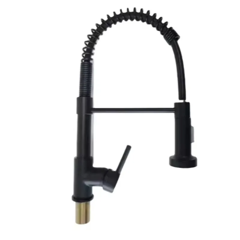 Modern Single-Installation Deck Mounted Brass Kitchen Faucet Black Pull-Down 360° Rotation Smart Mixer for Hot Cold Water Single