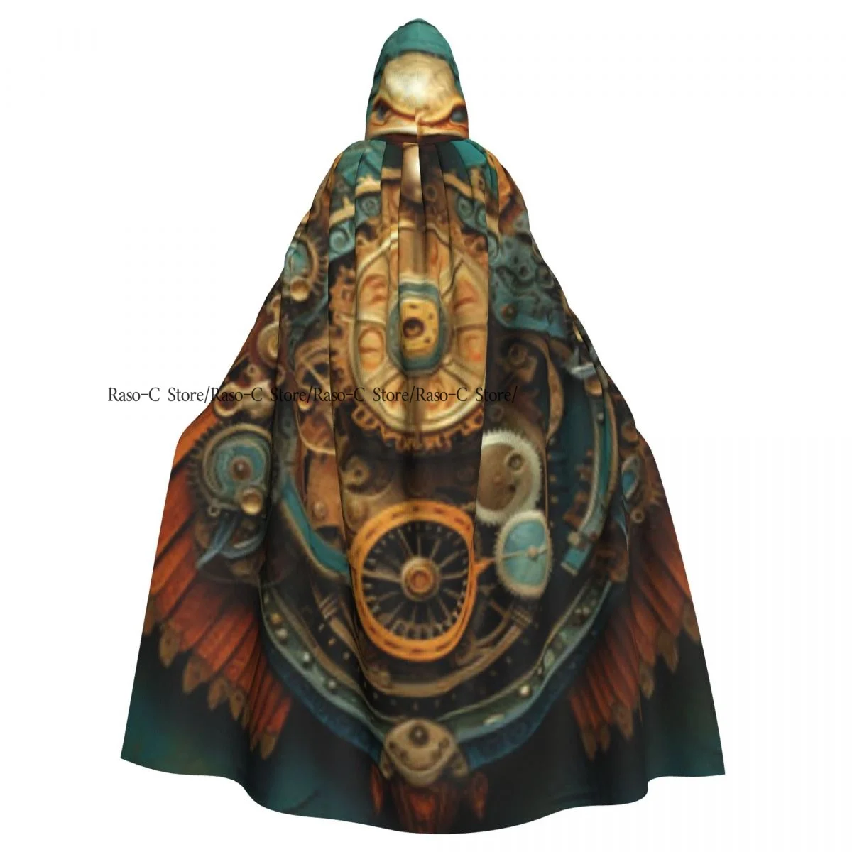 Unisex Witch Party Reversible Hooded Adult Vampires Cape Cloak Duck Clock Steampunk Machine Illustration