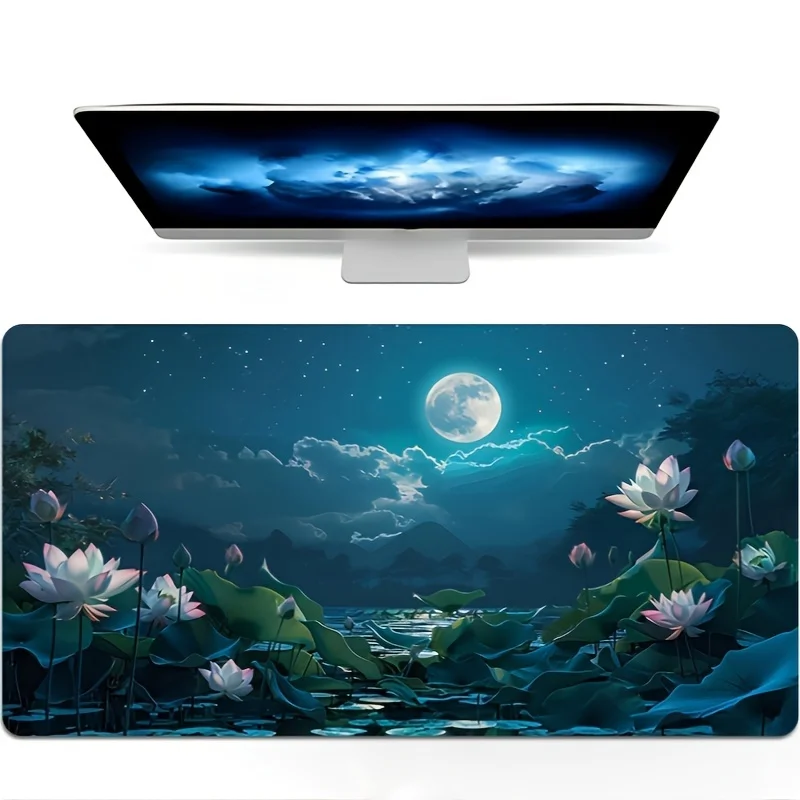 Moonlit Lotus Pond Extra Large Desk Mat Thick Non-Slip Rubber Gaming Mouse Pad