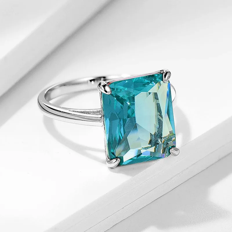 

Изумрудная огранка, натуральный синий топаз, стерлинговое серебро 925 пробы, геометрическое прямоугольное кольцо для женщин, эффектные ювелирные изделия с драгоценными камнями Anillo De Prata