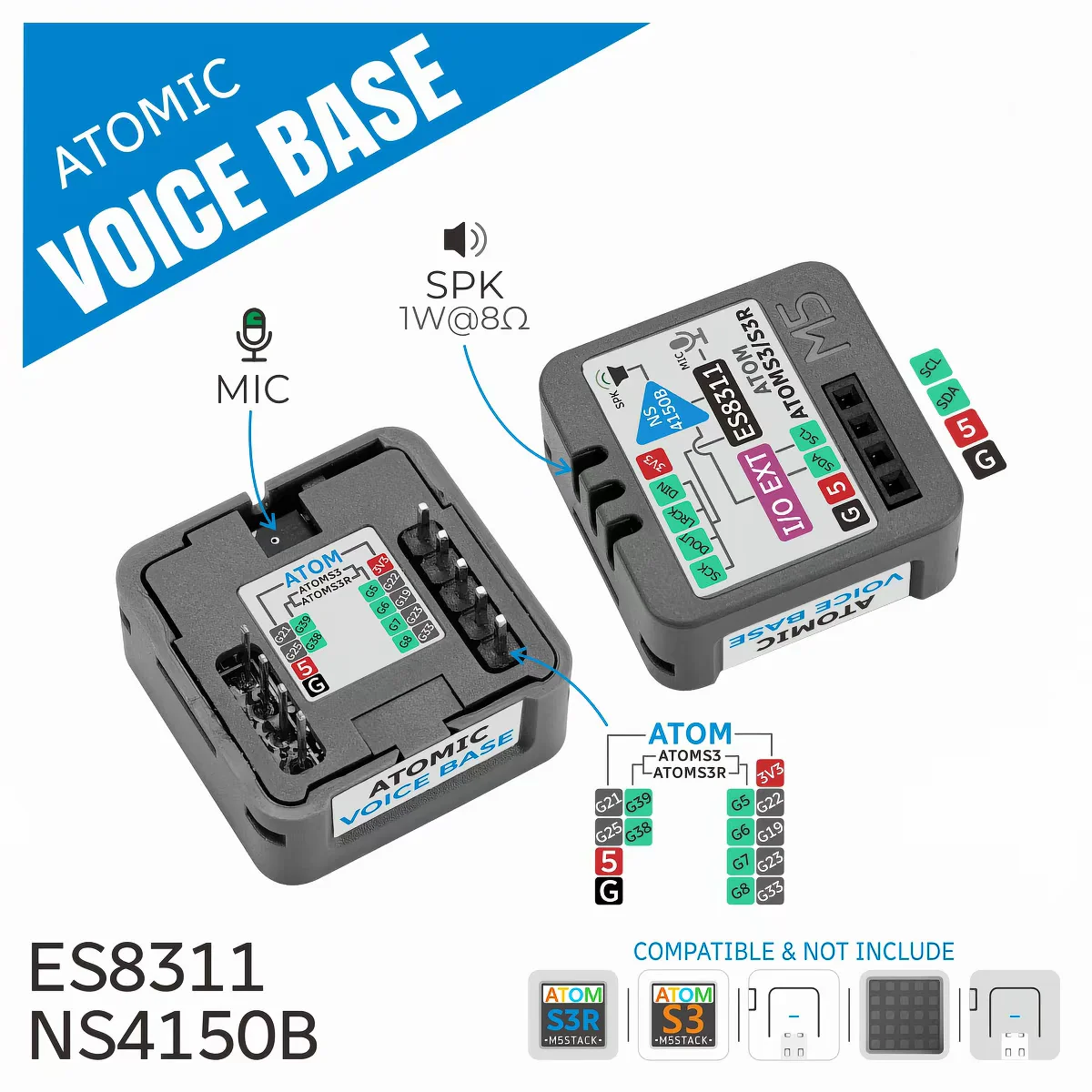 Official M5Stack Atomic Echo Voice Recognition Base, XiaoZhi AI Voice Chat, Audio Decoding