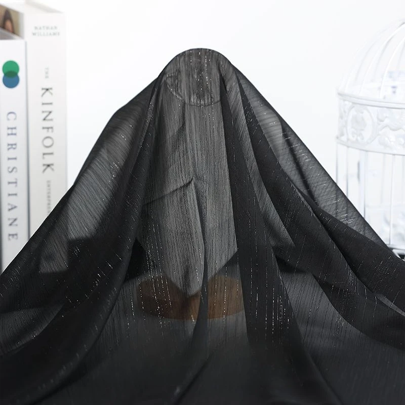 بريق الفضة التجعيد الشيفون النسيج DIY Hanfu كم فستان المرحلة زي المواد Metaverse جاهزة شير اللف تنفس