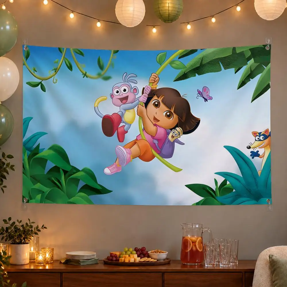 Cartoon Character Dora the Explorer Flags Wall Hanging Banner Indoor Outdoor Party Home Wall Decor Backdrop