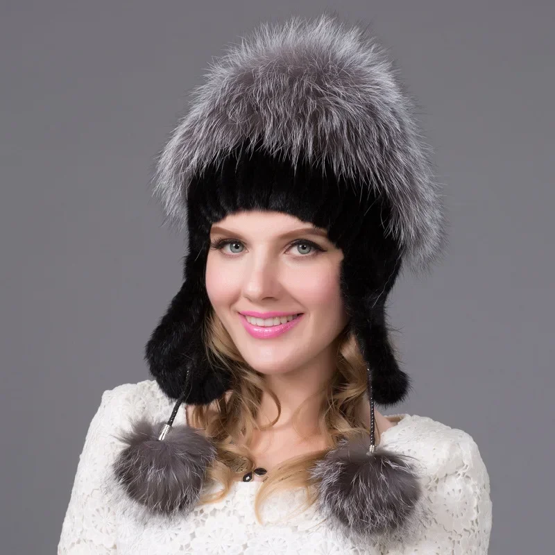 

Mink Fur Hat European and American Warmth Preservation Whole Mink Hair Knitted Hat Women's Mink Thickened Headband Hat