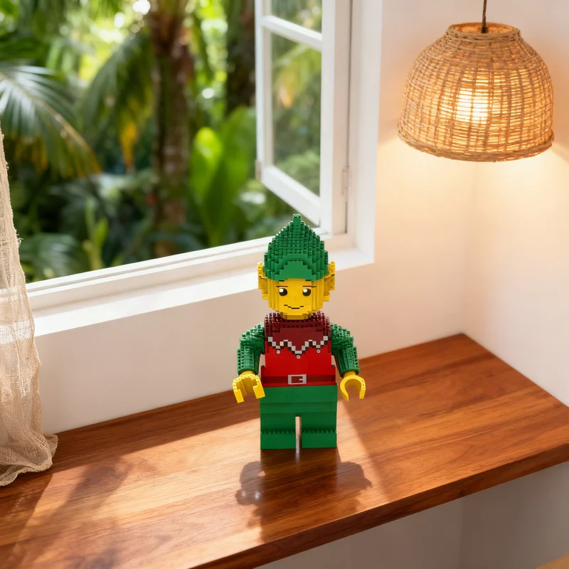 

2121 деталь MOC: Эльф с красными бахромчатыми элементами, сезонная рождественская модель, строительные блоки, креативный подарок, декор для витрин, премиум-качество