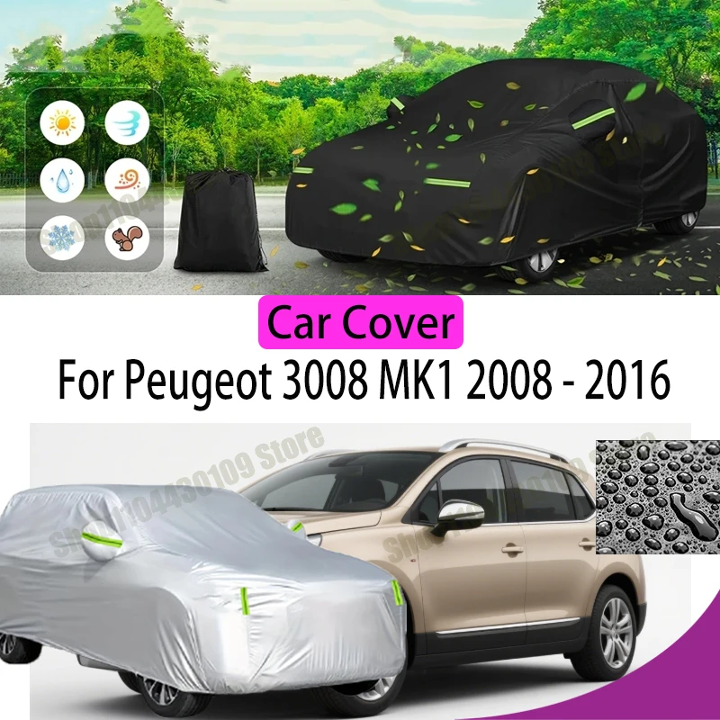 

Чехол для автомобиля Peugeot 3008 MK1 2008-2016, водонепроницаемый, с защитой от ультрафиолета, всепогодный, пыле- и снегозащитный, от дождя, из полиэстера 190T