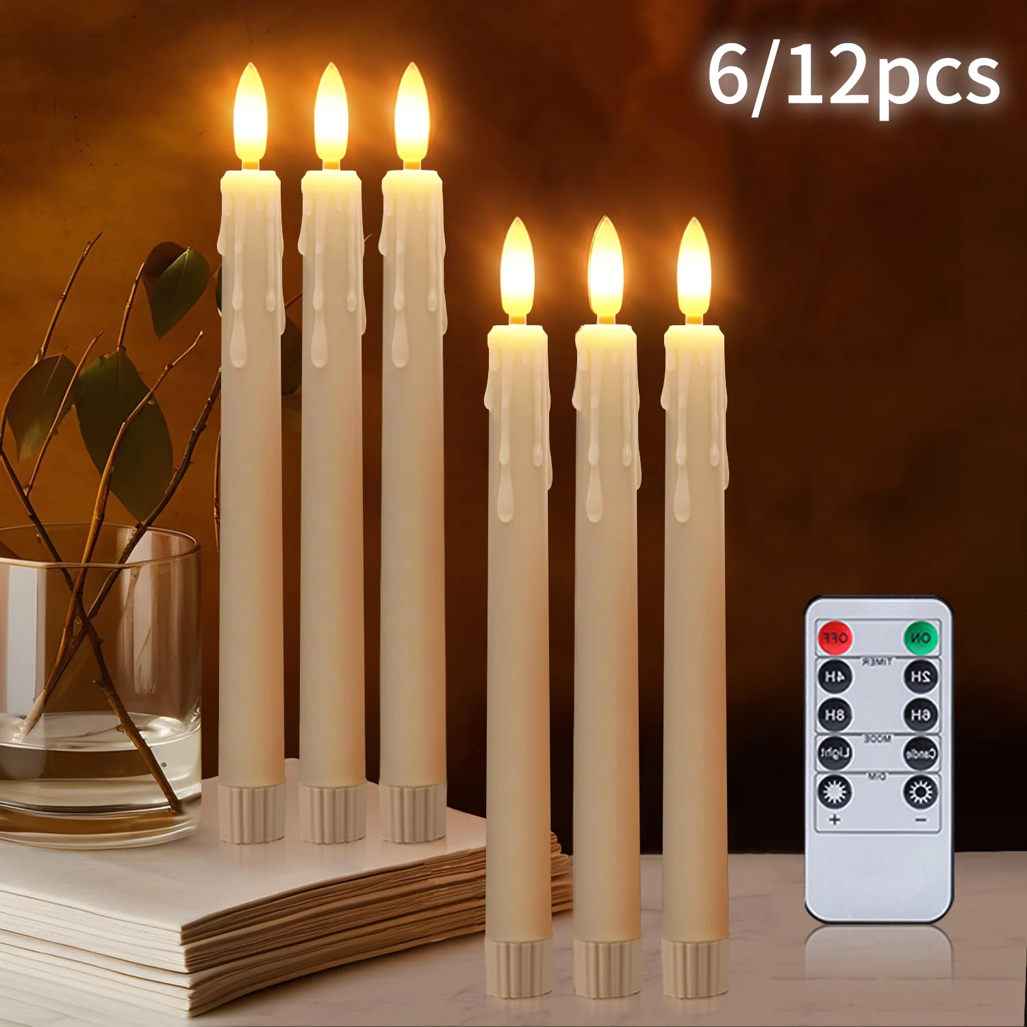 6/12pcs LED Flameless Flickering Taper Candles with/without Remote Control Candle Battery Operated Flame Handheld Candlesticks