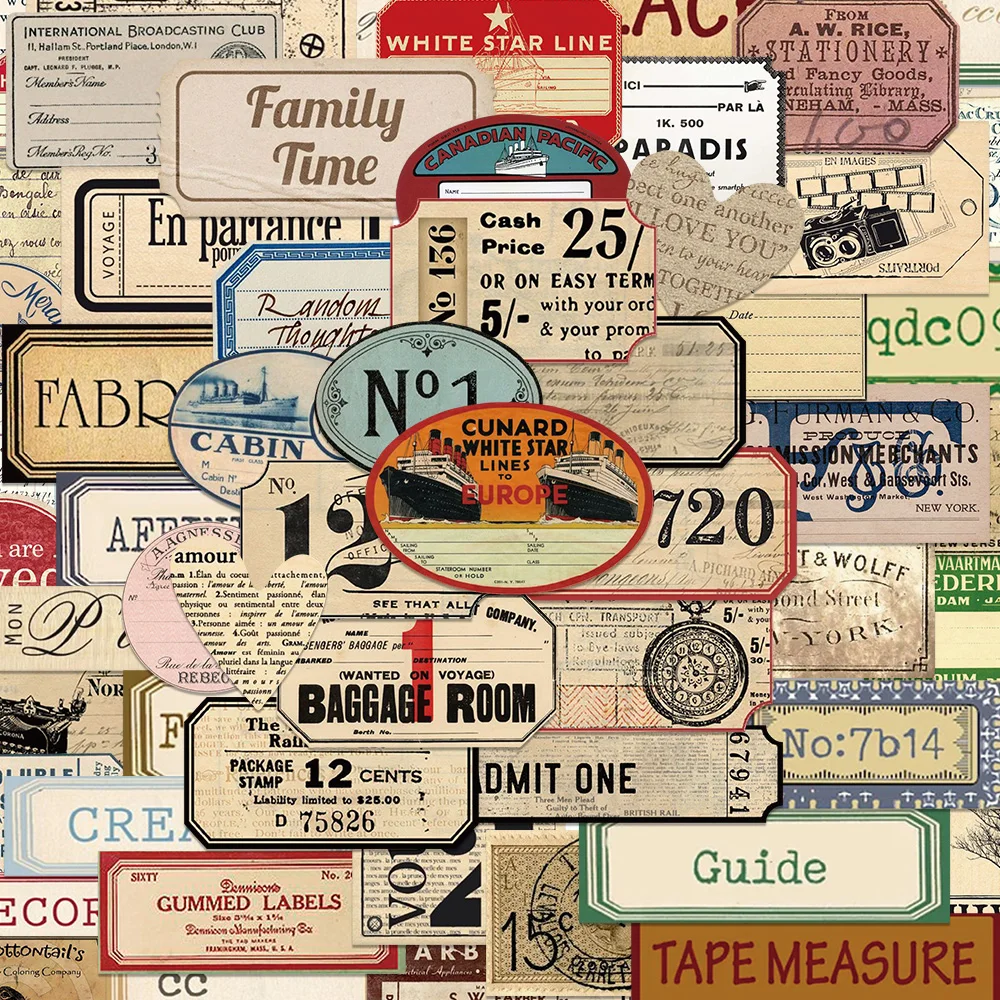 50pcs Retro Label Sticker For Laptop Suitcase Fridge Scrapbook Diary Magazine Bookmark Handbook iPad Decorative Sticker