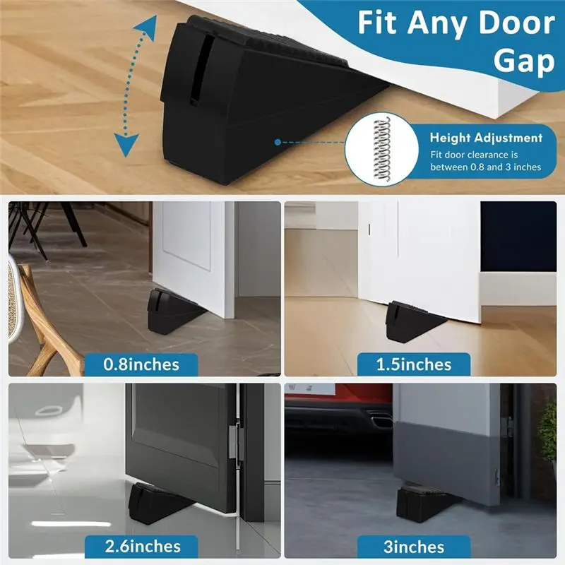 ABKS-Heavy Duty Door Stopper,2Pack Adjustable Spring Large Door Stopper, 3In High Tall Door Wedge Stoppers For Bottom Of Door
