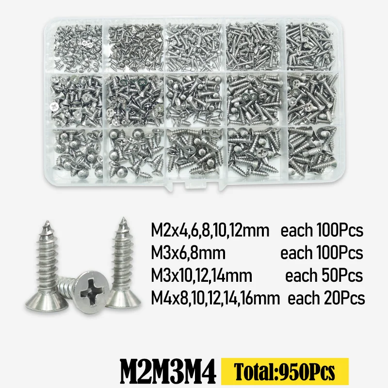 Bis zu 950p M2 M3 M4 Senkkopf-Blechschraube A2 304 Edelstahl Kreuzschlitz-Flachkopf-Blechschrauben-Set – Detail 6