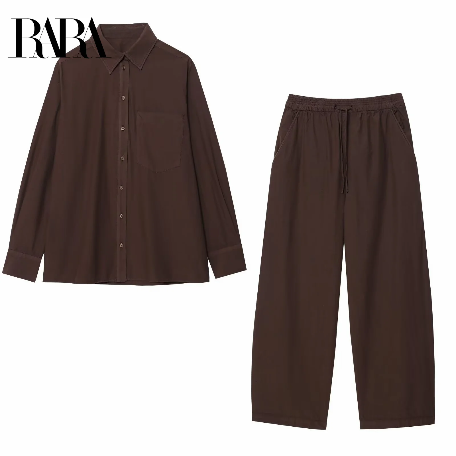 

RARA2025 Новая летняя женская повседневная модная простая свободная рубашка с длинными рукавами и лацканами с широкими брюками на шнурке