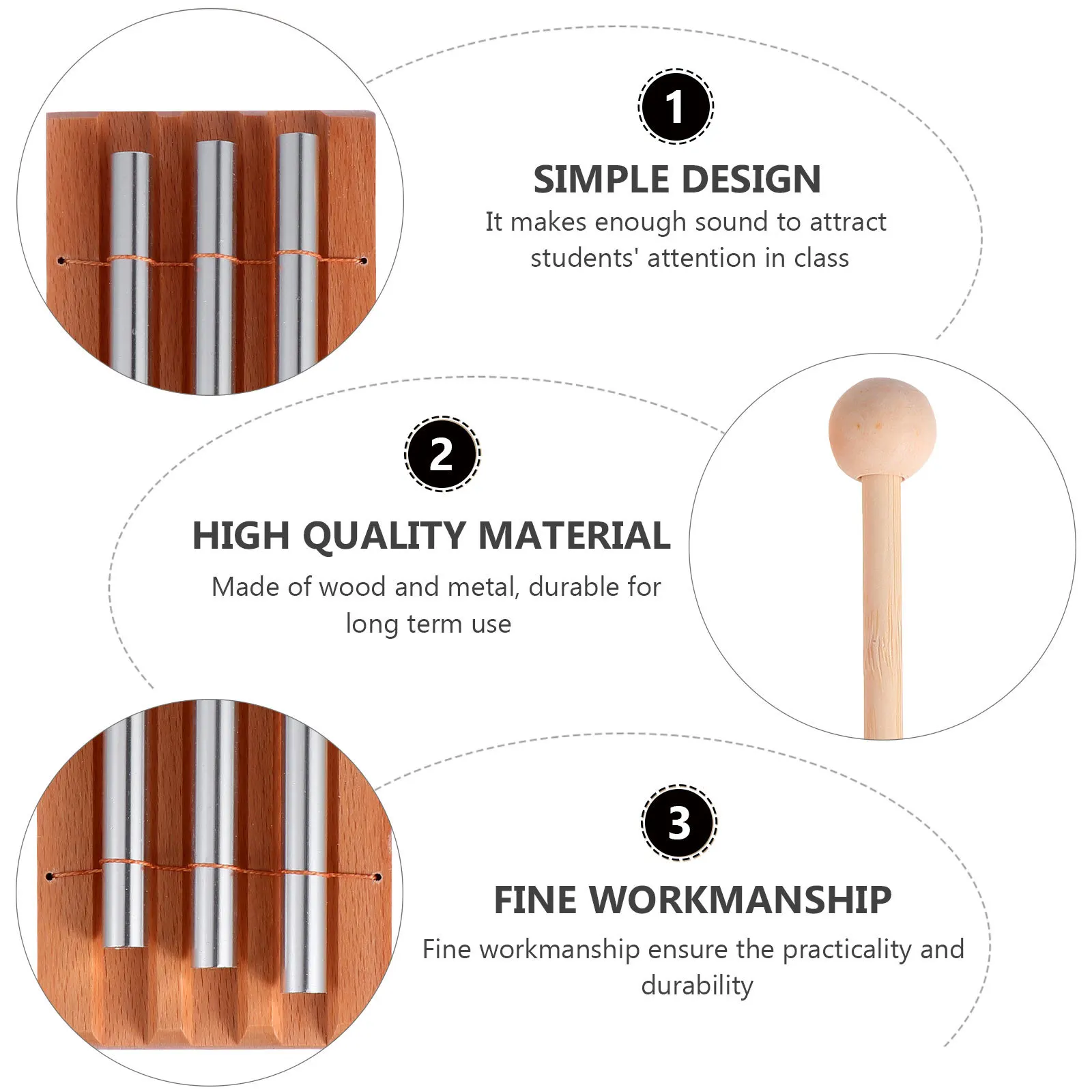 

Tabletop 3-Tone Chimes Wooden Metal Percussion Musical Instrument Educational Instrument Meditation Relaxation