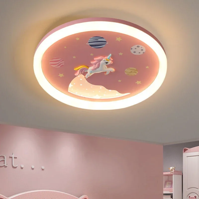 

2025 Pink Rainbow Unicorn Light Princess Room Ceiling Lamps LED Warm Cute Nursery Children's Room Girl Bedroom Pegasus Ceiling L