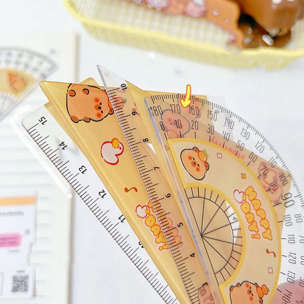 Metric Ruler Cartoon Pattern Ruler Set Multifunctional Protractor Capybara Ruler Set Plastic Stationery Ruler Four-piece Set
