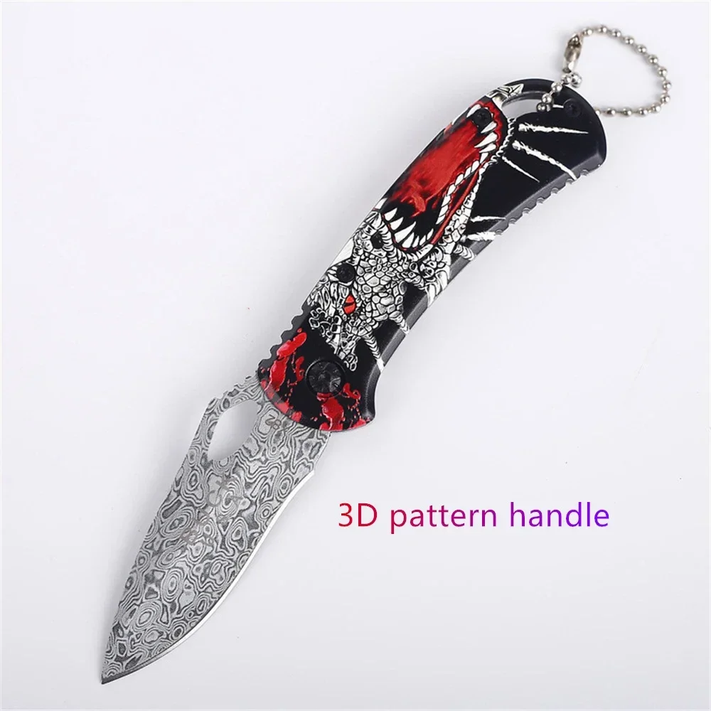 Damascus Pattern Pocket Folding Blade Knife High Quality 3D Pattern Handle Outdoor Hunting Hiking Knives Utility Camping Tool