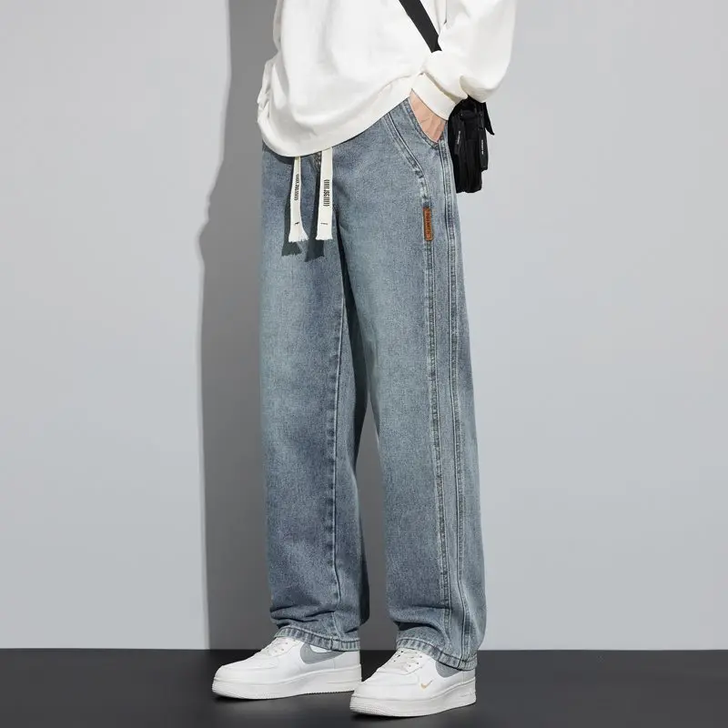 

Classic Men's Loose Comfortable Casual Denim Jeans New Autumn Winter Faion Hong Kong Sle Trendy Brand Stand Straight Leg