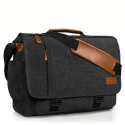 Men Messenger Bag 15.6 inch, Water-resistant Canvas Computer Bag Work Bag, Laptop Shoulder Bag Briefcase Satchel, Dark Grey