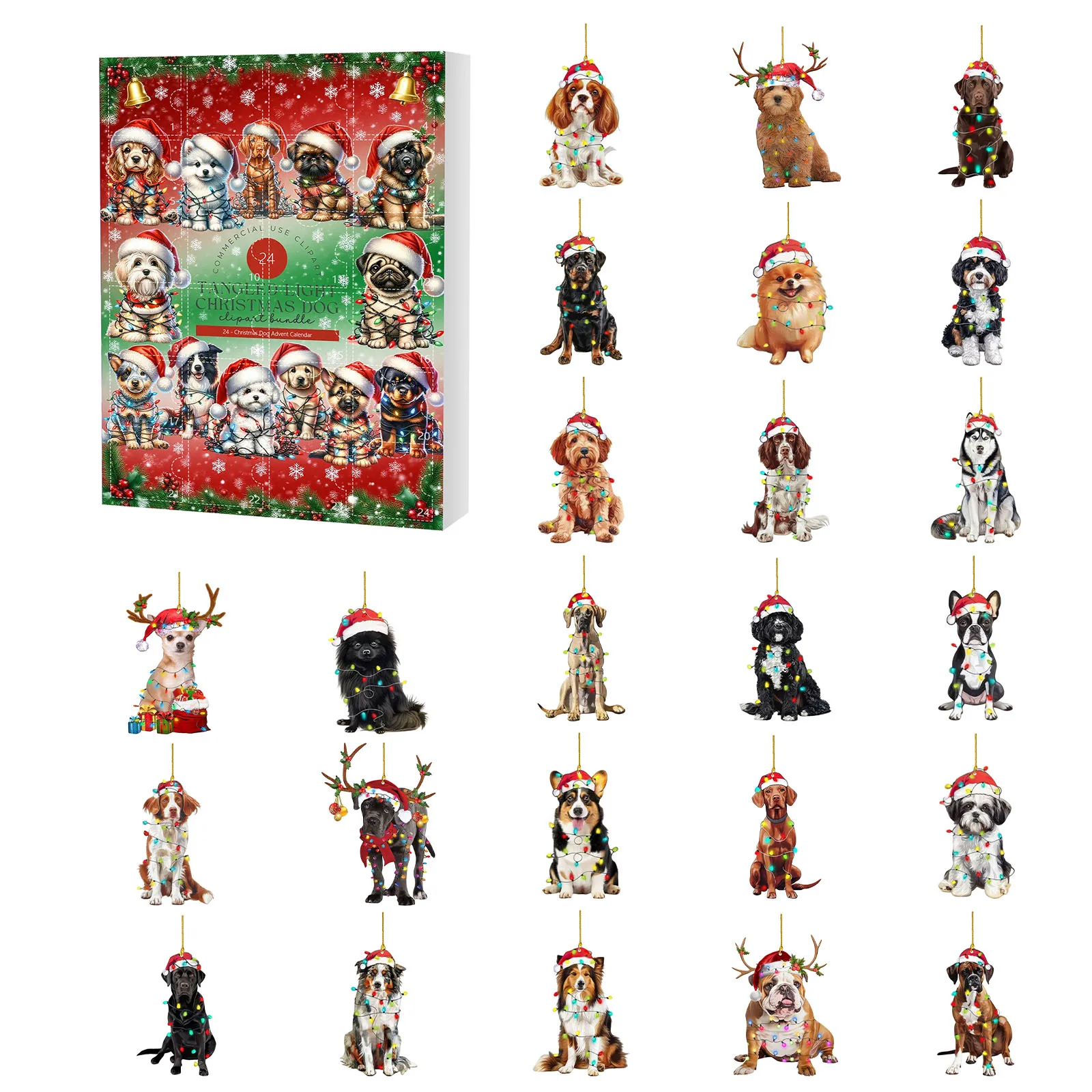 Albero di Natale Ciondolo in acrilico Calendario dell'Avvento per cani Calendario per il conto alla rovescia di Natale 2D Piatto in acrilico Decorazioni per la casa Giocattoli per timer da bagno