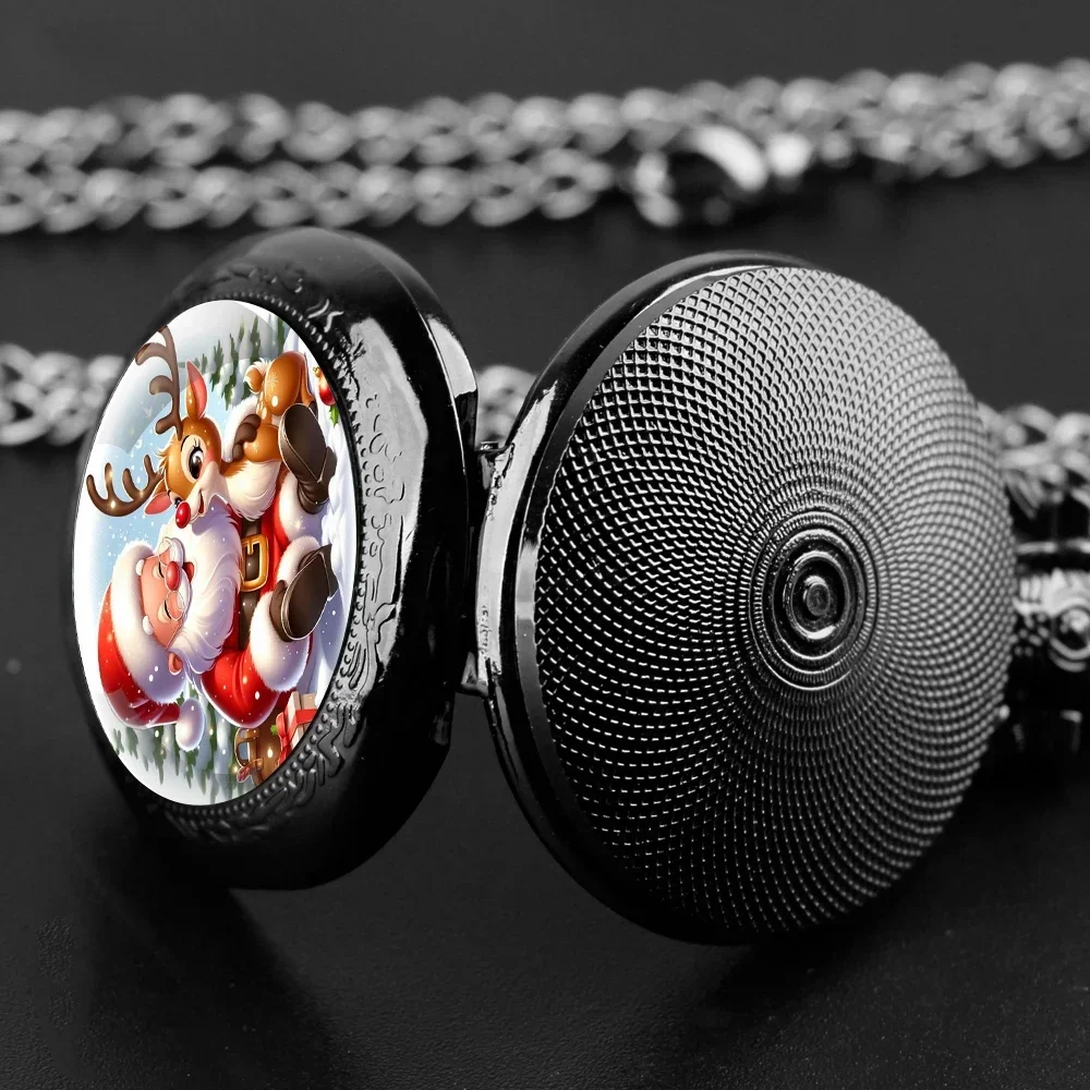 ساعة جيب رائعة على شكل قبة زجاجية من سانتا موس، حركة كوارتز، سلسلة قوية، قرص عربي شفاف، هدية عيد الميلاد الممتعة للرجال والأطفال #4