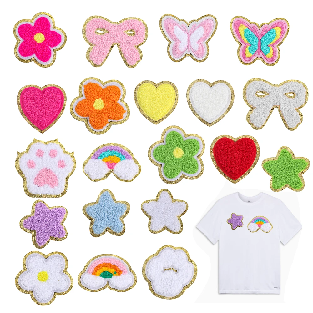 Cartoon Patch Paw Stars Clouds Rainbow Butterfly Love Cute Designs DIY Embroidery Sewing Iron on Clothes Hat Backpacks Stickers