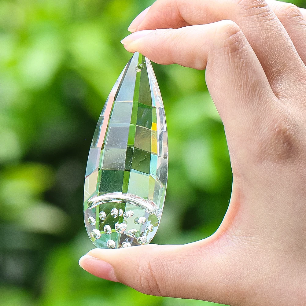 75mm Transparent Long Strip Multi-faceted Golden Beetle Crystal Pendant Single-hole Sunlight Catcher Glass Art Outdoors Ornament