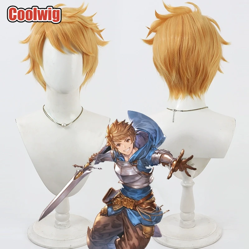 Coolwig Synthetic Hair Gran Cosplay Wigs Granblue Fantasy: Relink Gran 30cm Short Straight Orange Blonde Men Wig Heat Resistant