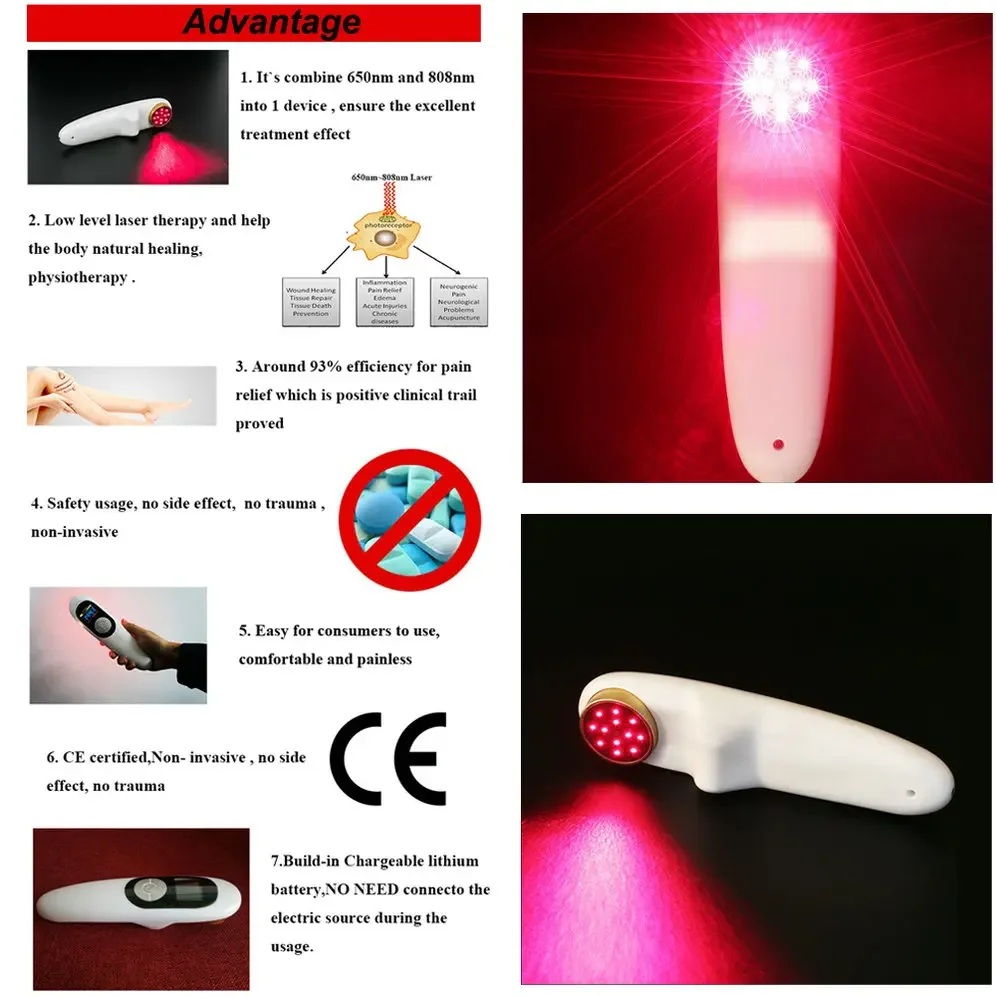 Portable 808nm Cold Laser Relief of Pain and Swelling Wound Healing lllt Knee Arthritis Back Neck Physiotherapy