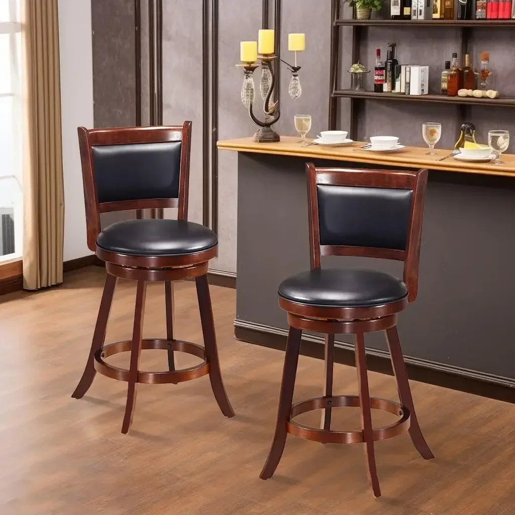 Bar Stools Set of 4, 24” Counter Height Bar Stools for Kitchen Island,Rubber Wood, Backs for Pub, Bar, Restaurant, Brown & Black