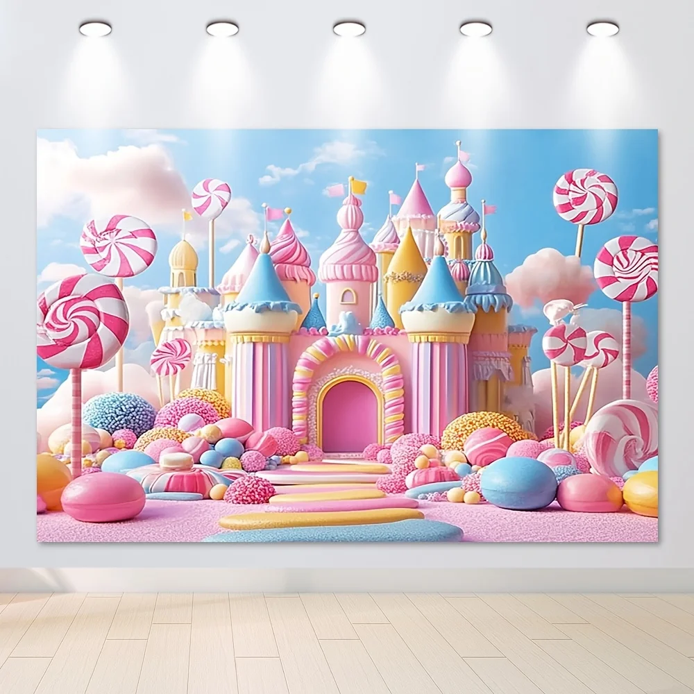

Candy Kingdom Candy Candy and Rainbow Castle 3D фон ткань - красочный полиэстеровый баннер для фотографий для активного отдыха