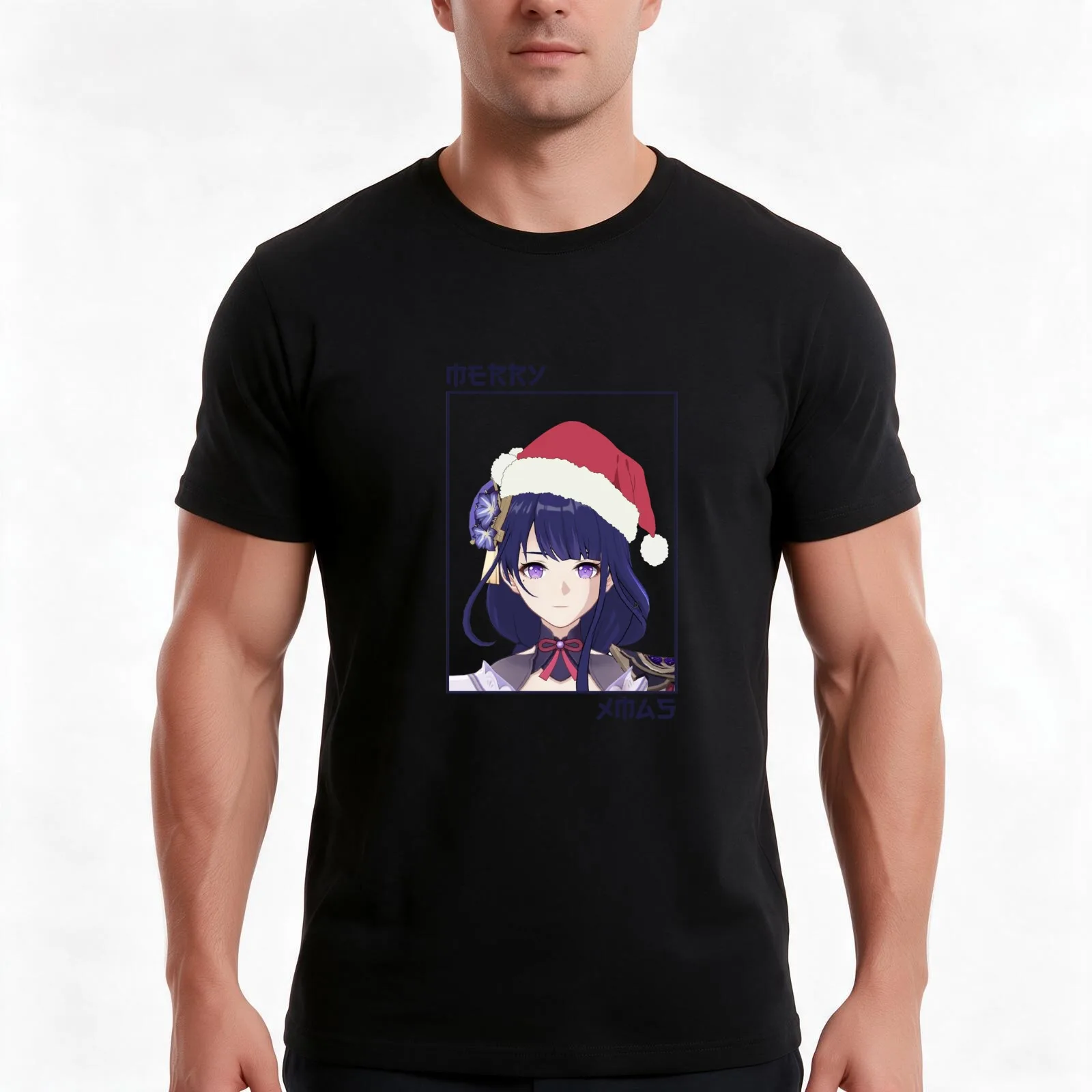 Raiden Shogun Christmas T-Shirt, Summer Casual Cotton Tee, Oversized Streetwear Tops, Vintage Graphic Print, Unisex Men Women