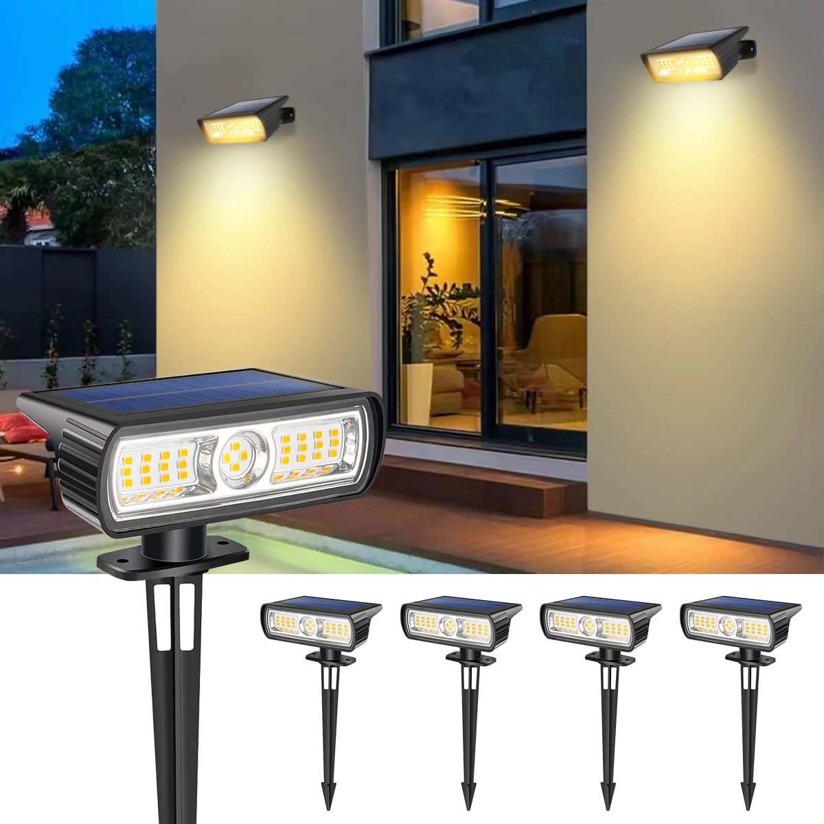 

Solar Spotlights Outdoor Waterproof IP65 4Pack Super Bright Solar Lights with 2 Modes Adjustable Solar Spot Lights for Garden