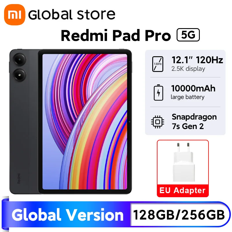 Global Version Xiaomi Redmi Pad Pro 5G 128GB / 256GB ROM 10000mAh Battery Snapdragon 7s Gen 2 CPU 8MP Camera 33W fast charge