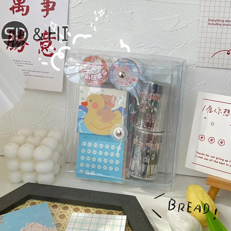 1PC Clear Cosmetic Bag Waterproof PVC Pencil Pouch Portable Notebook Stickers Accessories Organizer Case