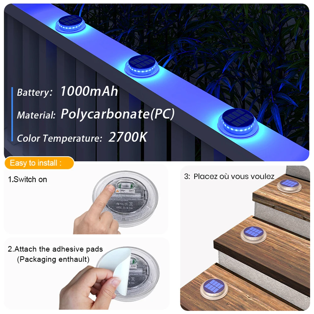 Solar LED Outdoor Deck Lights IP68 Waterproof Garden Step Lighting Auto On/Off Stairs Patio Pathway Yard Fence Wall Lamp