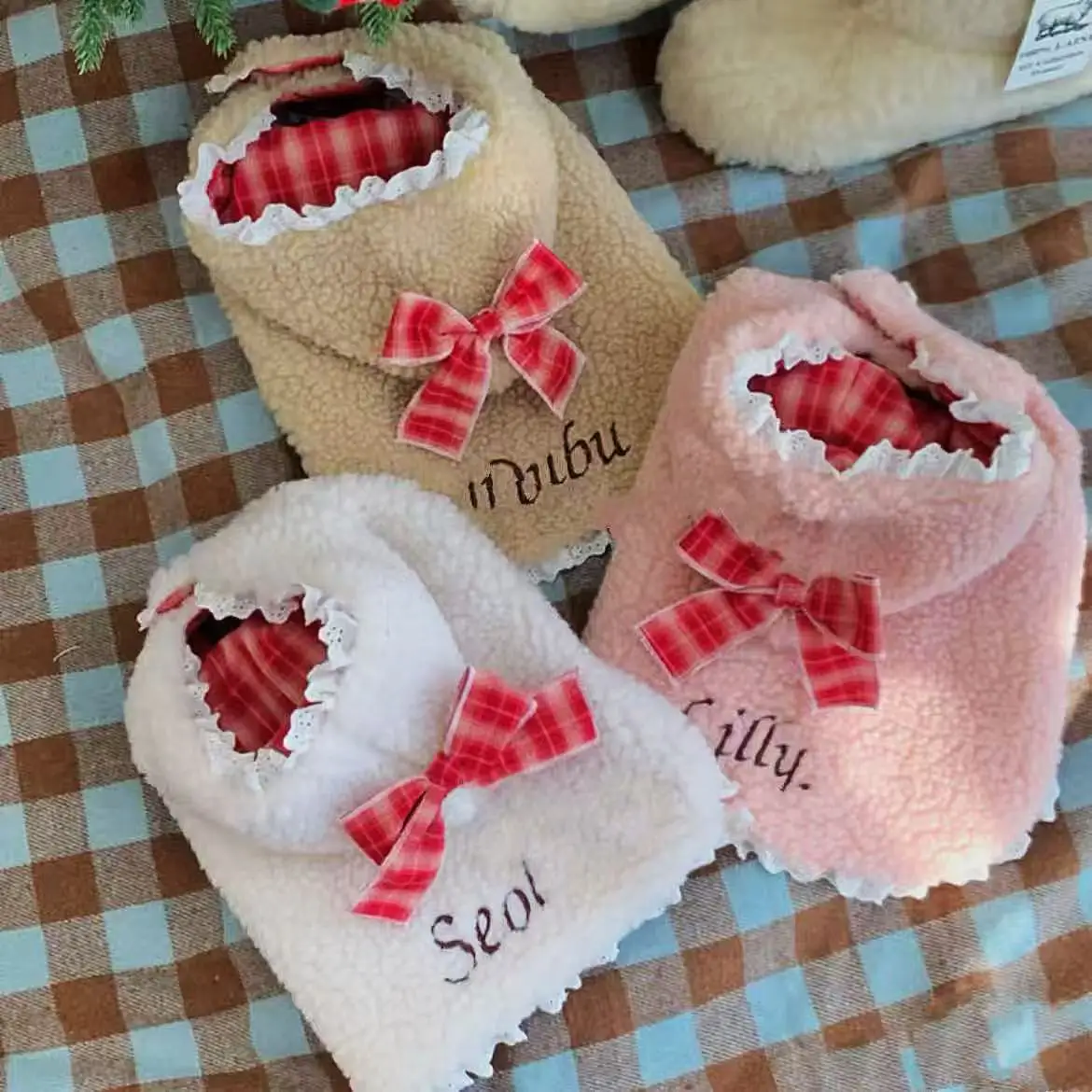 الحيوانات الأليفة الخريف/الشتاء الضأن الصوف عباءة الشتاء سميكة القوس معطف تيدي هوديي معطف الكلب الملابس للكلاب الصغيرة جرو الملابس #1