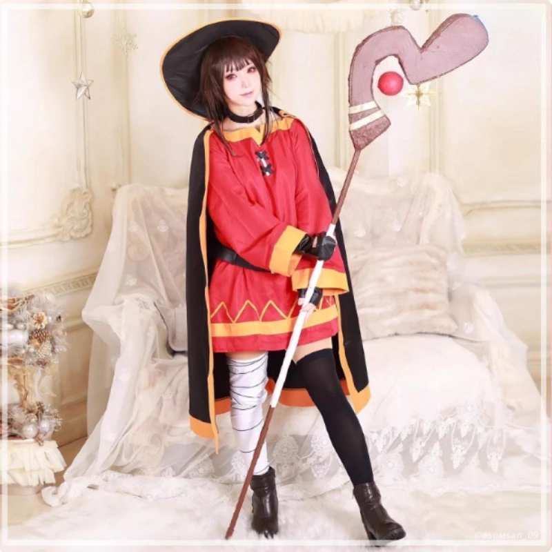 أزياء أنيمي ميجومين التأثيرية كونسوباراش سيكاي ني شوكوفوكو wo! فستان تنكري وقبعة وعباءة موحدة لحفلات الهالوين للفتيات