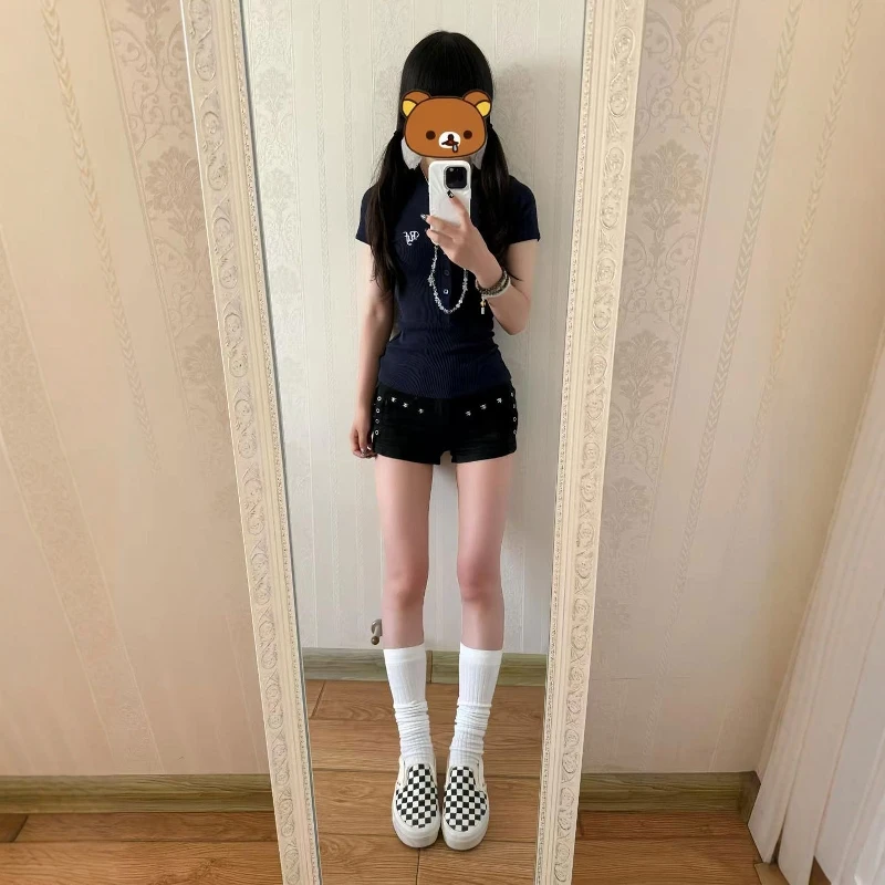 

Low Waist Rivet Denim Super Short Pants Women Summer Slim Fit Sweet Pure Desire Hot Pants Straight Leg Cotton Inner