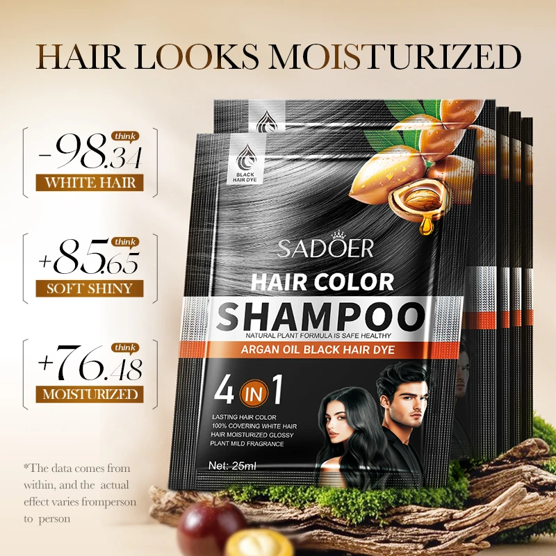 10 قطع SADOER 4 في 1 شامبو صبغ الشعر التلوين الفوري لون بني طبيعي أسود للرجال والنساء منتجات تلوين الشعر