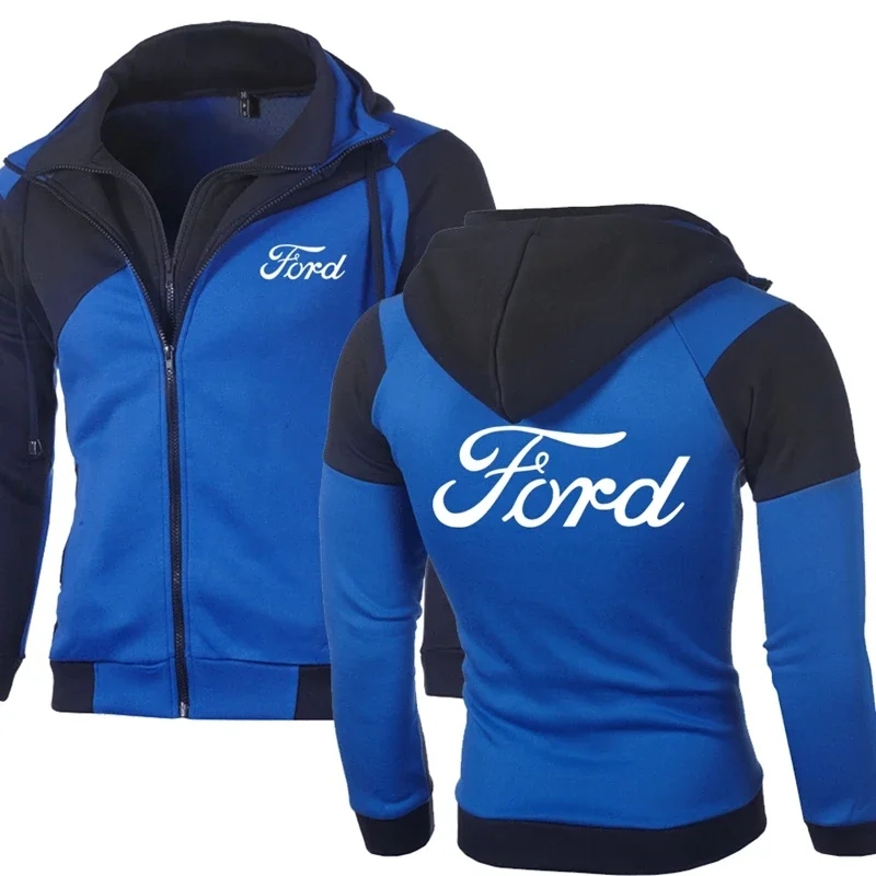 NEW Men Spring Autumn Fallow for  FORD Logo Sweatshirt Casual Jacket Double Zipper Hoodie Cotton Sweatshirts