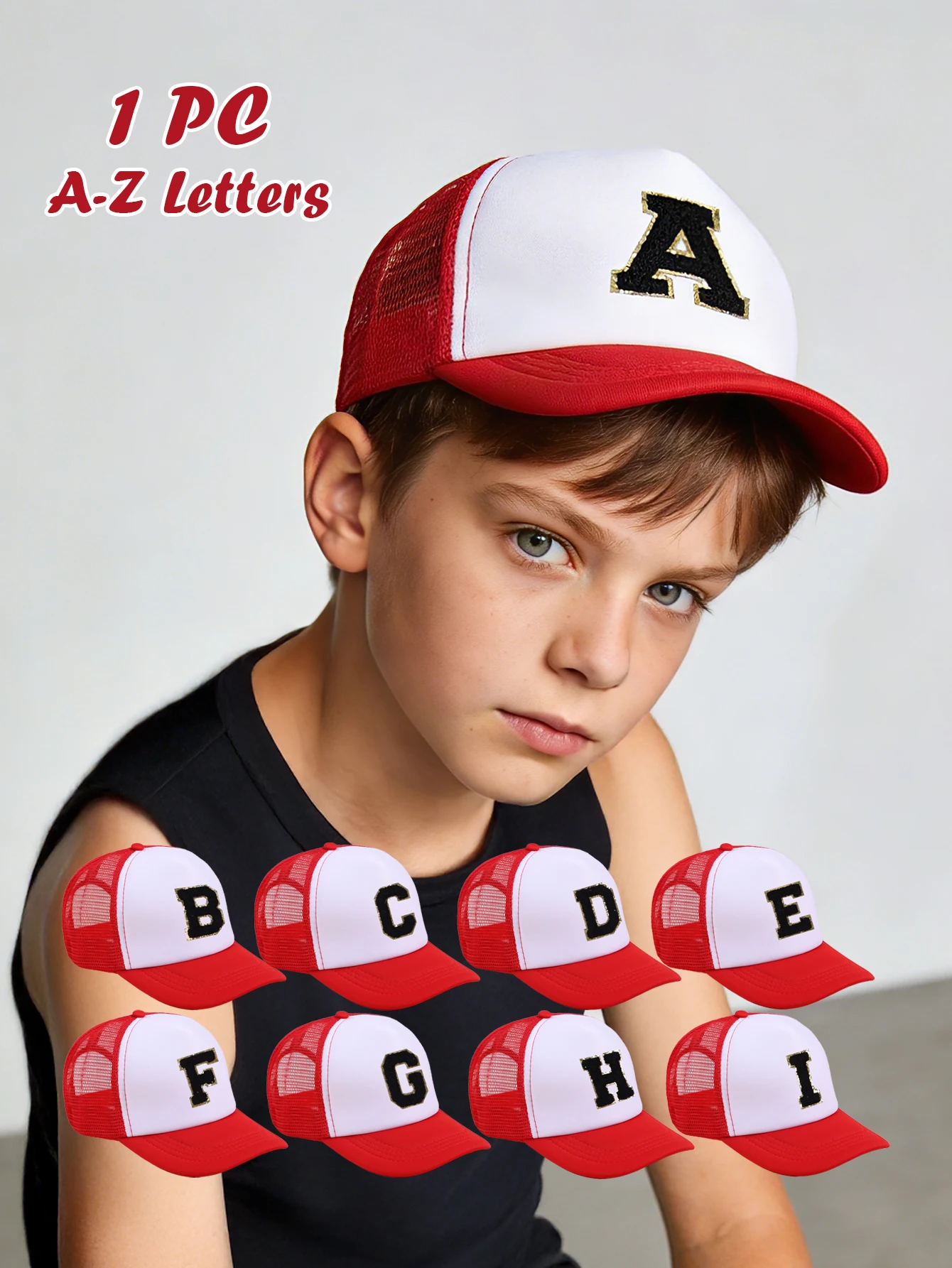 1pc Red Hat With 26-Letter Pattern, Kids Cap For Boys And Girls, Baseball Cap, Sun Visor Hat, Suitable For Outdoor Activities An