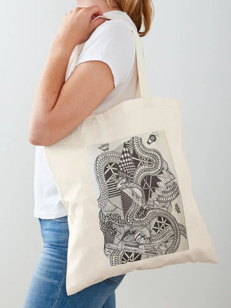 Hand inked intricate etchings Tote Bag custom canvas bag shopping cart bags Beach bag Handbags