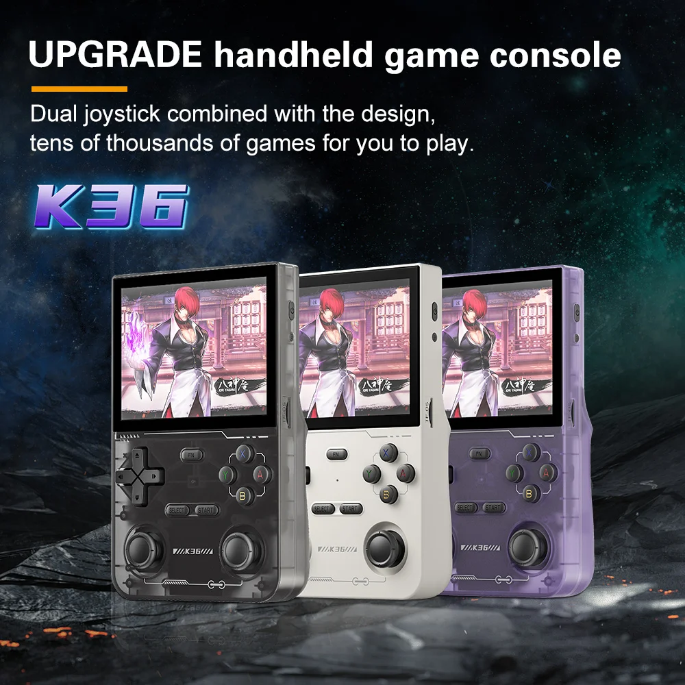 K36 Retro Handheld Video Game Console RK3326 Linux OS Support 3.5 inch 640*480 IPS Screen with 64GB TF card 16000+ Games VS R36S