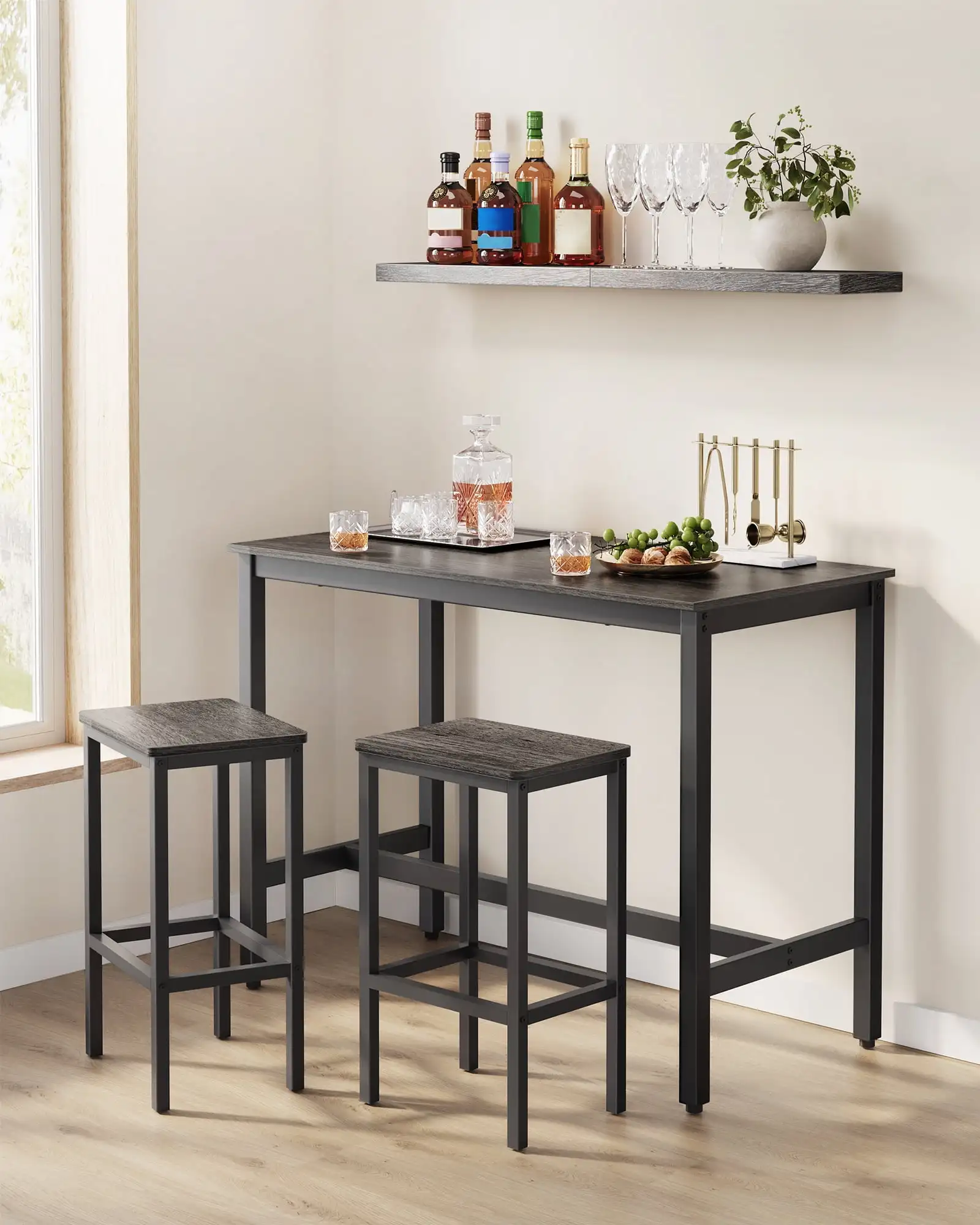 Pub Table Set Bar Table with 2 Bar Stools, 3 Piece Wooden Kitchen Counter Height Dining Sets